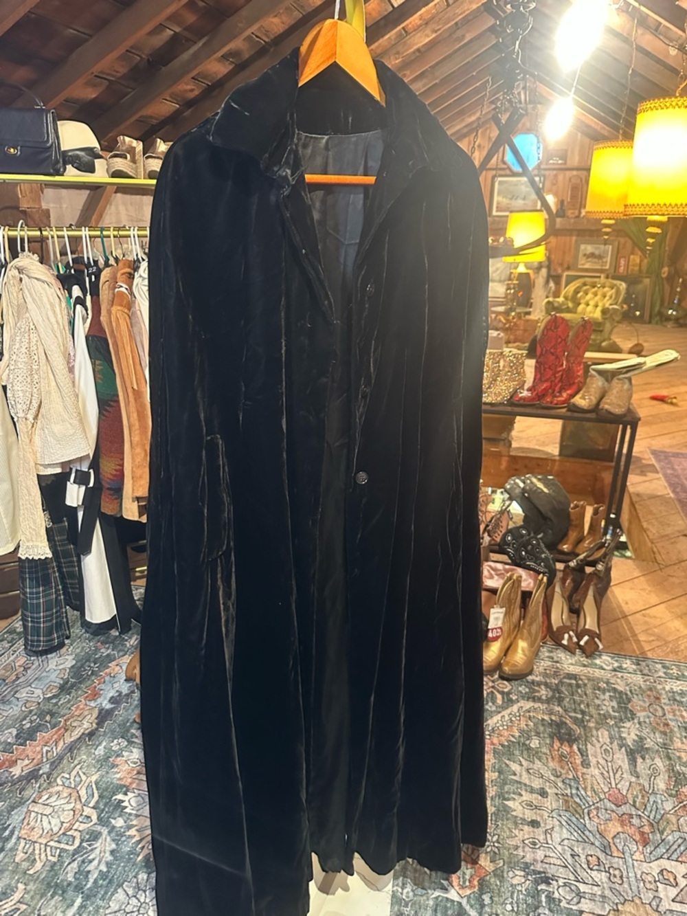 Black Velvet Women's Cape Coat - Classic Long Velvet Cape